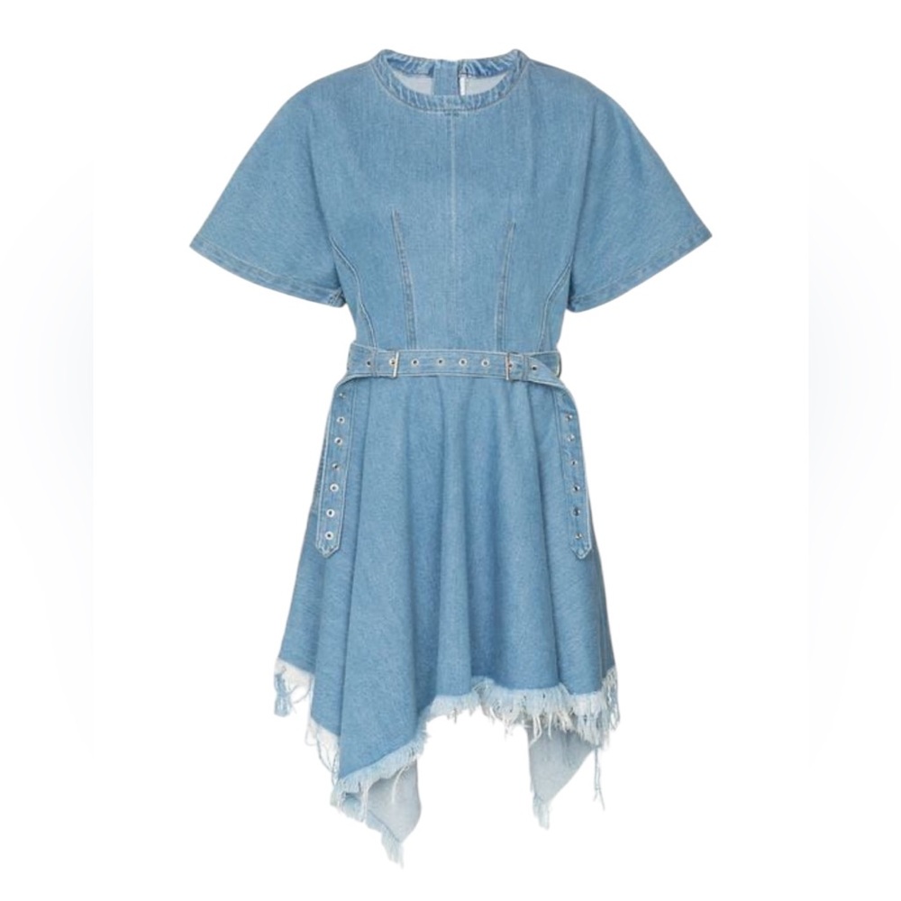 MARQUES ALMEIDA Asymmetrical Frayed Denim Belted Dress